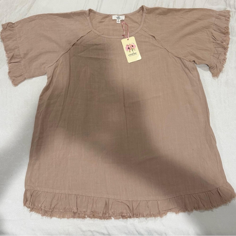 Entro Tan Ruffle Sleeve Top